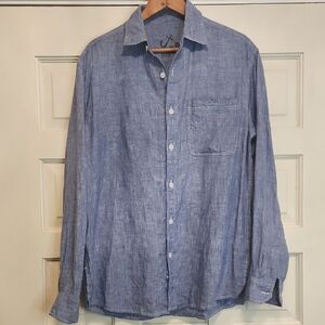 HIHO 100% LINEN MENS SHIRT BUTTON DOWN LONG SLEEVE SIZE S Cute Anchor Logo